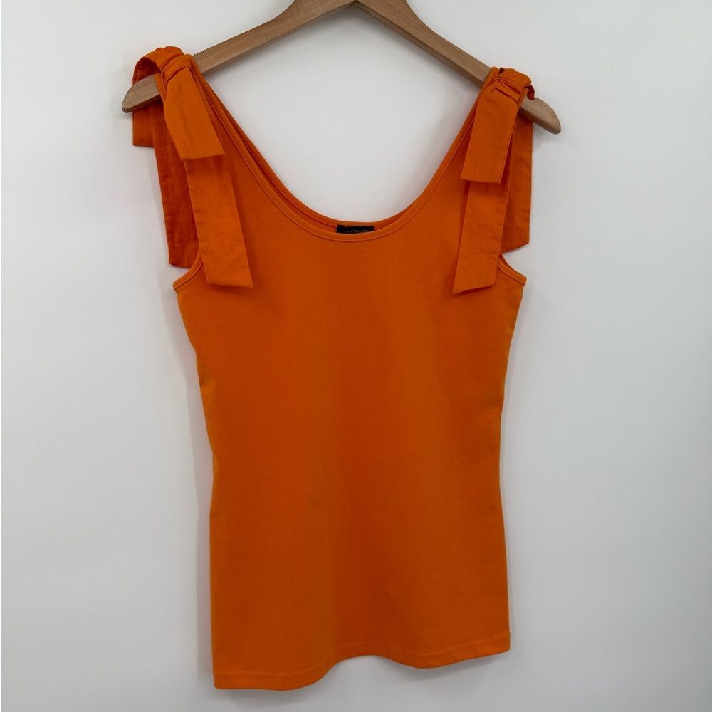 Ann Taylor Tie Shoulder Scoop Neck Cotton Blend Tank in Orange | XS